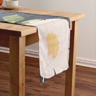 Table Runner White Floral Flowers on Dark Blue