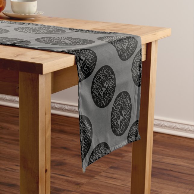 Table runner with multilingual peace words (In Situ)
