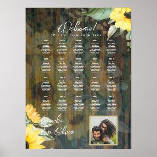 Table Rustic Wood SUNFLOWERS PHOTO SEATING Poster
