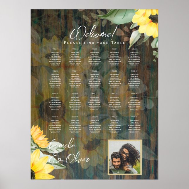 Table Rustic Wood SUNFLOWERS PHOTO SEATING Poster (Front)