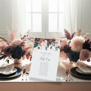 Table Seating Chart Navy Blue and Burgundy Floral Pedestal Sign