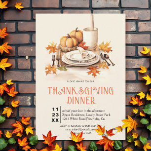 Table setting with pumpkins Thanksgiving dinner Invitation