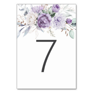 Table Seven Watercolor Purple Floral Wedding Number