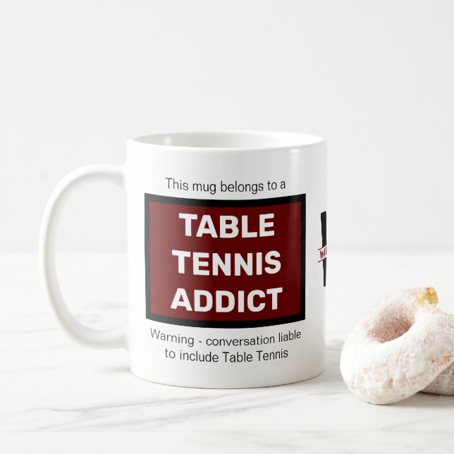 Table Tennis Addict Add Your Name Monogram Initial Coffee Mug (With Donut)