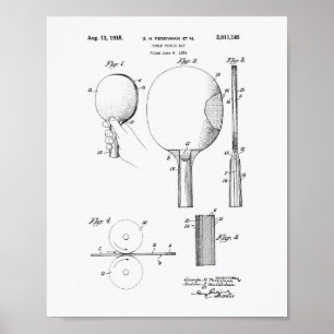 Table Tennis Bat 1935 Patent Art White Paper Poster