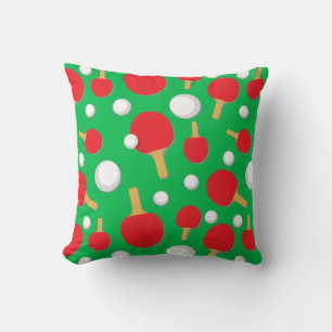Table Tennis Bats and Balls Pattern on Green Cushion