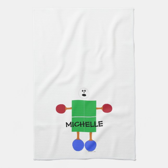 Table Tennis Cartoon Tea Towel (Vertical)