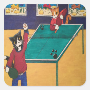 Table Tennis Cats Square Sticker
