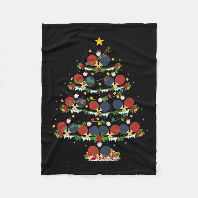 Table Tennis Christmas Tree Lights Srts Player Xma Fleece Blanket (Front)