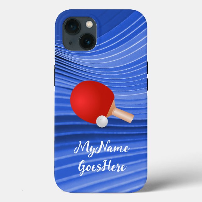 Table Tennis Colourful Blue BG with Paddle and Bal Case-Mate iPhone Case (Back)