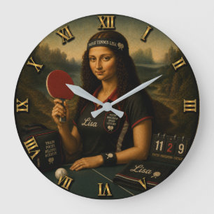 Table Tennis Funny Mona Lisa Ping Pong Large Clock