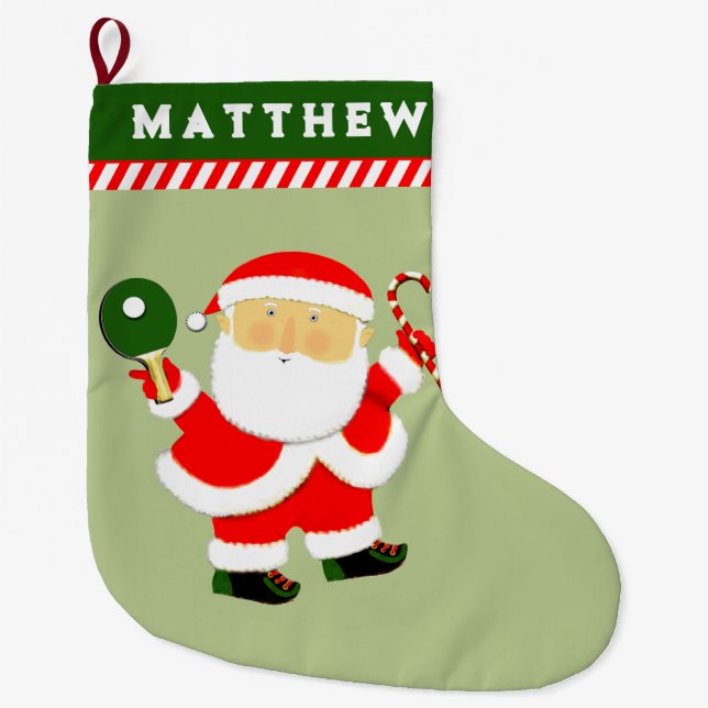 Table Tennis Holiday Gift Large Christmas Stocking (Front)