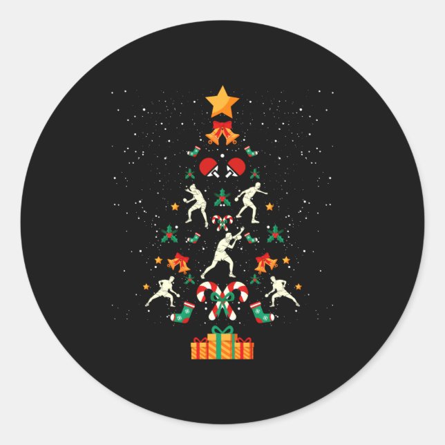 Table Tennis Ng Ng Player Christmas Tree Xmas Long Classic Round Sticker (Front)