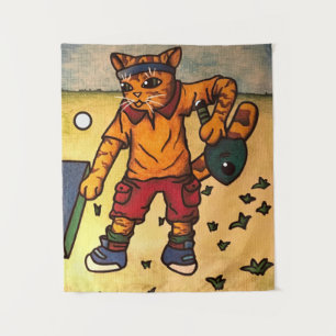 Table Tennis Ping-Pong Cat Tapestry