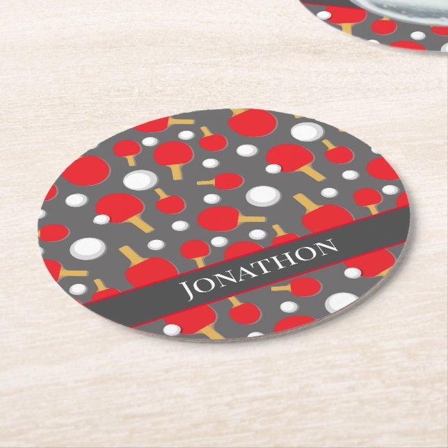 Table Tennis Ping Pong Player Team Round Paper Coaster (Angled)