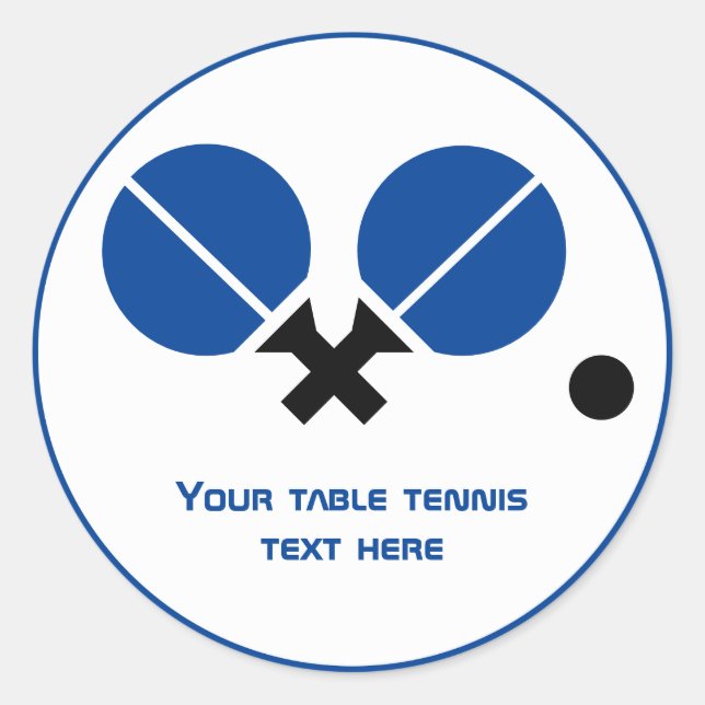 Table tennis ping-pong rackets and ball black blue classic round sticker (Front)