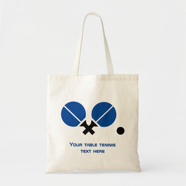 Table tennis ping-pong rackets and ball black blue tote bag (Front)