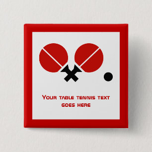 Table tennis ping-pong rackets and ball black, red 15 cm square badge