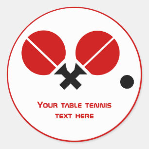 Table tennis ping-pong rackets and ball black, red classic round sticker