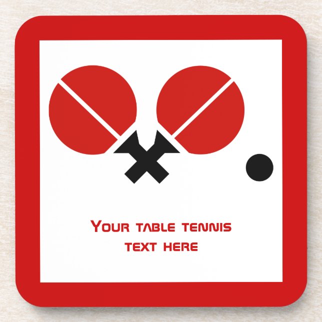 Table tennis ping-pong rackets and ball black, red coaster (Front)