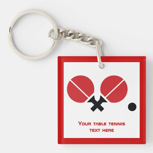 Table tennis ping-pong rackets and ball black, red key ring (Front)