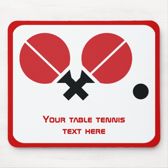 Table tennis ping-pong rackets and ball black, red mouse mat (Front)