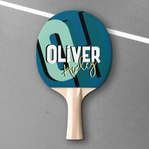 Table Tennis Player Name Bold Monogram Blue Ping Pong Paddle