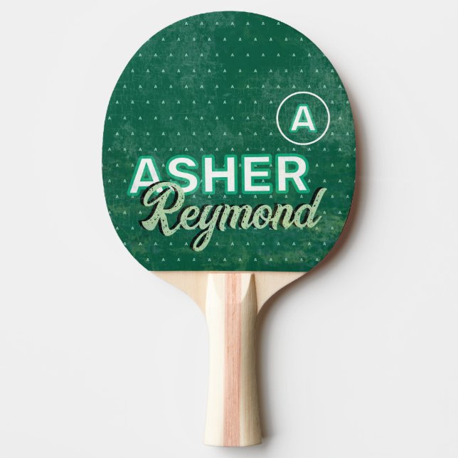 Table Tennis Player name distressed GREEN Ping Pong Paddle (Front)