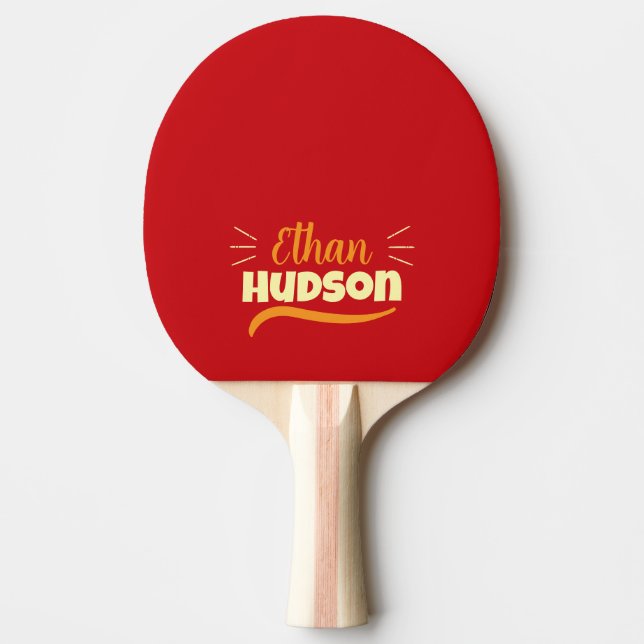 Table Tennis Player Name Retro Red Ping Pong Paddle (Front)