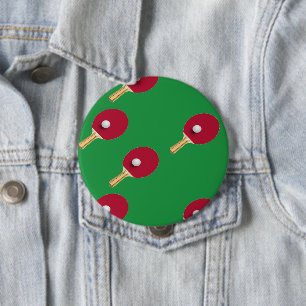 Table tennis racket and ball on green 10 cm round badge
