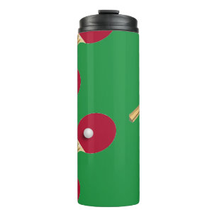 Table tennis racket and ball on green thermal tumbler