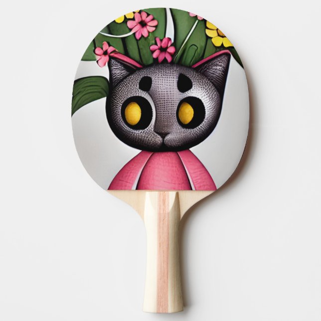 Table tennis racket / bat, cat and flower design ping pong paddle (Front)