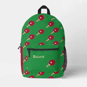 Table tennis racket personalised green printed backpack