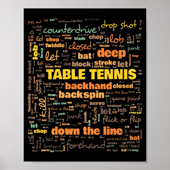 Table Tennis Terminology Commonly Used Terms   Poster (Front)