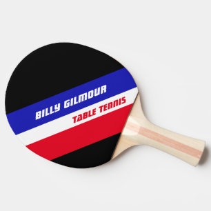 table tennis with name and red blue stripes . cool ping pong paddle