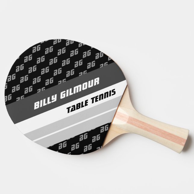 table tennis with name diagonal stripes . cool b&w ping pong paddle (Side)