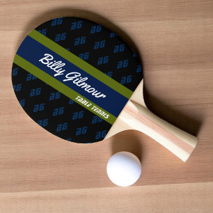 Table Tennis with name in a blue/green stripe Ping Pong Paddle