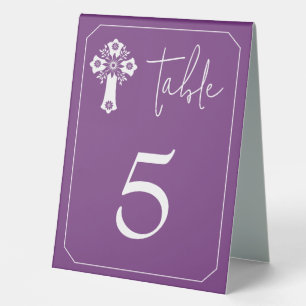 Table Tent Floral Cross Christening Sweet Plum
