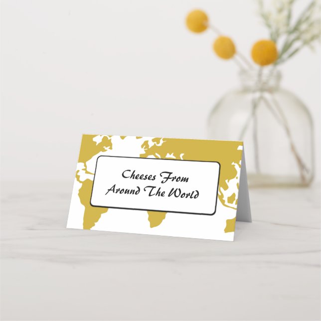 Table Tent - Gold World Map Place Card (Front)