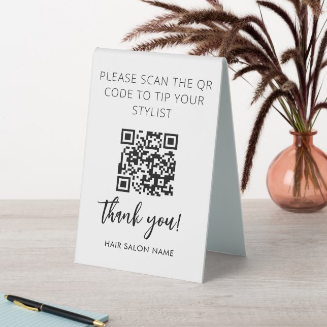 Table Tent Minimalist Qr Code to Tip Salon Stylist (In SItu (Table))