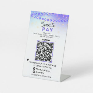 *~* Table Tent PAY QR code Tabletop Pedestal Sign
