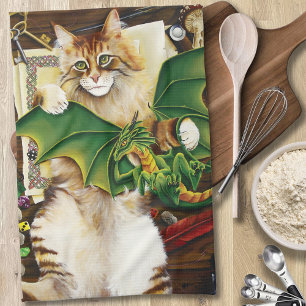 Table Top Gaming Dragon Cat Tea Towel