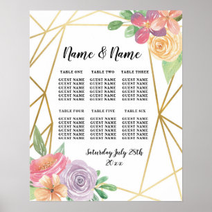 Table Wedding Floral Poster Seating Gold Frame