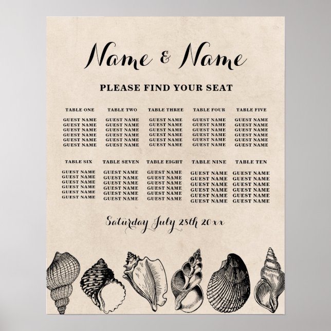 Table Wedding Seating 10 Seating Plan Shells Sea Poster (Front)