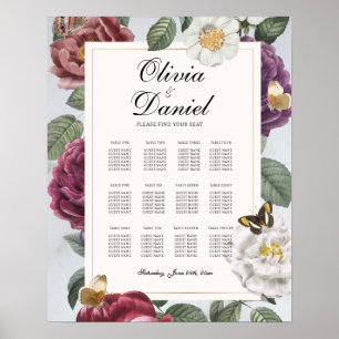 Table Wedding Seating 12 Bloom Butterfly Floral Poster
