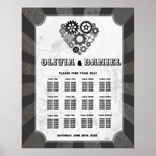 Table Wedding Seating 12 Steampunk Wedding Hearts Poster