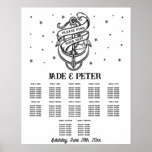 Table Wedding Seating 12 Traditional Tattoo Anchor Poster
