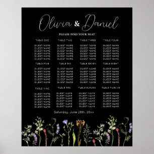 Table Wedding Seating 12 Wildflowers Floral Dark Poster