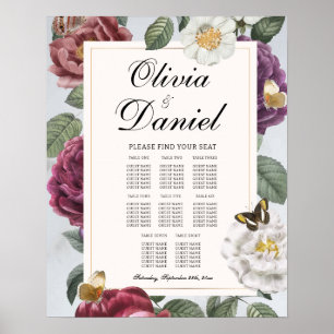 Table Wedding Seating 8 Bloom Butterfly Floral Poster