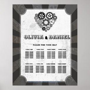 Table Wedding Seating 8 Steampunk Wedding Hearts Poster